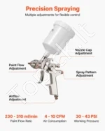 LVLP pneumatinis dažymo pistoletas, gravitacinis purkštuvas su 3 keičiamais purkštukais (1.3 / 1.4 / 1.7 mm) ir 600 ml indeliu - Image 4
