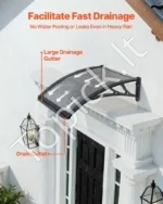 Lauko durų stogelis 60 x 60 cm, dūminio pilko atspalvio su ABS laikikliais ir aliuminio profiliais - Image 2