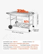 Lauko kepsninių staliukas 1360 x 760 x 790 mm, mobilus maisto ruošimo vežimėlis su ratukais ir priedais - Image 3