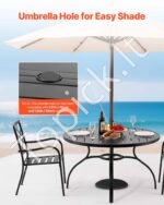 Lauko valgomasis stalas 1200 x 725 mm (apvalus metalinis, su anga skėčiui) - Image 5