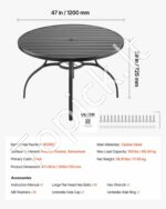 Lauko valgomasis stalas 1200 x 725 mm (apvalus metalinis, su anga skėčiui) - Image 7
