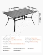 Lauko valgomasis stalas 1500 x 960 x 725 mm (stačiakampis metalinis, su anga skėčiui) - Image 7