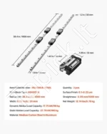 Linijinis kreipiančiųjų rinkinys – 2 vnt. 1000 mm ilgio HGR20 bėgiai su 4 slydimo blokeliais - Image 7