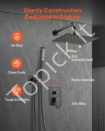 Matinis juodas dušo maišytuvo komplektas su 254 mm kvadratine lietaus dušo galvute ir rankiniu purkštuvu - Image 5