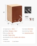 Medinis perkusinis cajon būgnelis 305 x 305 x 430 mm, su vidinėmis būgno spirale ir reguliuojamu skambesiu - Image 7