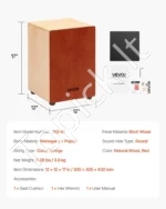 Medinis perkusinis cajon būgnelis 305 x 305 x 430 mm, su vidinėmis gitaros stygomis ir reguliuojamu skambesiu - Image 7