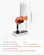 Mobilioji dulkių surinkimo sistema 1HP – galingas 1356 m3/h medžio apdirbimo įrenginys su 60 litrų talpa - Image 7