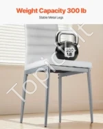 Modernių valgomojo kėdžių rinkinys iš 6 dalių 465 x 405 x 970 mm su baltos spalvos odos apmušalais ir metalinėmis kojelėmis - Image 3
