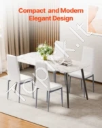 Modernių valgomojo kėdžių rinkinys iš 6 dalių 465 x 405 x 970 mm su baltos spalvos odos apmušalais ir metalinėmis kojelėmis - Image 6