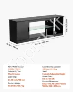 Modernus televizoriaus staliukas / pramogų centras iki 65 colių televizoriams su stikline lentyna ir LED apšvietimu (juodas) - Image 7