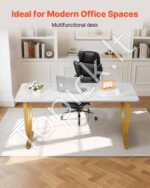 Modernus vadovo rašomasis stolas 160 cm x 80 cm (baltas marmuras su aukso spalvos kojomis) - Image 2