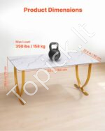 Modernus vadovo rašomasis stolas 160 cm x 80 cm (baltas marmuras su aukso spalvos kojomis) - Image 3