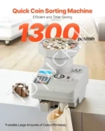 Monetų skaičiuotuvas ir rūšiuotuvas 1300 vnt. per minutę talpa iki 11000 monetu LED ekranas - Image 2