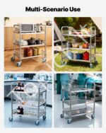 Nerūdijančio plieno vežimėlis 3 pakopų medicininis staliukas su ratukais 615 x 410 x 870 mm - Image 6