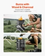 Nešiojama malkinė raketa-krosnelė (camping rocket stove) su dvigubomis durelėmis, 7,31 kg - Image 2