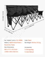 Nešiojamas sulankstomas 6 vietų suolas 2450 x 450 x 820 mm , sportinė išsiskleidžianti sėdynė su atlošu, kišenėmis ir krepšiu, juodas - Image 7