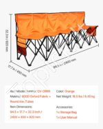 Nešiojamas sulankstomas 6 vietų suolas 2460 x 450 x 820 mm, sportinė išsiskleidžianti sėdynė su atlošu, šoninėmis kišenėmis ir krepšiu, oranžinis - Image 7