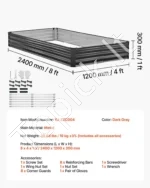 Pakeltos sodo lysvės 2 vnt. 240 x 120 cm, cinkuoto metalo daržas daržovėms ir gėlėms sode bei kieme - Image 7