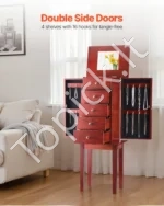 Pastatoma medinė papuošalų spintelė su 4 stalčiais ir veidrodžiu aksesuarams laikyti 39 x 30 x 99,5 cm - Image 3