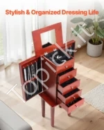 Pastatoma medinė papuošalų spintelė su 4 stalčiais ir veidrodžiu aksesuarams laikyti 39 x 30 x 99,5 cm - Image 6