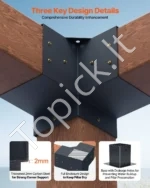 Pergolės kampinių jungčių rinkinys,  (92x92 mm) vidinis dydis, 4 vnt., 3 krypčių kampinės jungtys - Image 3
