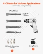 Pneumatinis plaktukas 4500 BPM, 11 CFM su 40 mm eiga ir 4 kaltų rinkiniu - Image 4