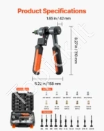 Rečyklinis aklintuvų rinkinys 210 mm su 10 keičiamų dyglių ir 100 kniedžių veržlių - Image 7