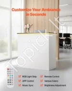 Registratūros stalas 127,5 x 52 x 110 cm su LED apšvietimu, stalčiais ir spintele biurui bei salonui - Image 2