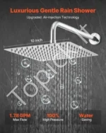 Sidabrinis chromuotas dušo maišytuvo komplektas su 254 mm kvadratine lietaus dušo galvute ir rankiniu purkštuvu - Image 2
