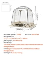 Skaidrus pop-up sportinis palapinės kupolas 183 x 183 x 195 cm (skirtas 2–4 asmenims) - Image 7