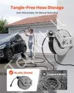 Slėginio plovimo įrenginio žarnos ritė 320 x 135 x 393 mm su 19.8 m žarna, 3200 PSI slėgiu ir automatinio susukimo sistema - Image 2