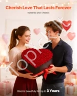 Rožių puokštė širdies formos dėžutėje 100 vnt., raudona - Image 3