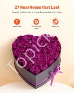 Rožių puokštė širdies formos dėžutėje 27 vnt., tamsiai violetinė - Image 2