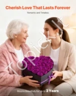 Rožių puokštė širdies formos dėžutėje 27 vnt., tamsiai violetinė - Image 3
