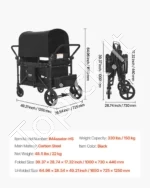 Sulankstomas vaikų vežimėlis-karutis 4 vaikams su stūmimo ir traukimo rankenomis 150  kg - Image 7
