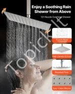 Termostatinė Dušo Maišytuvo Sistema su 254 mm Lubiniu Lietaus Galvu ir 152 mm Sienine Galvute (Šlifuotas Nikelis) - Image 4