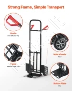 Tvirtas rankinis vežimėlis-platforma 272 kg, teleskopinė rankena - Image 4