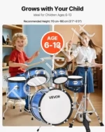 Vaikiškas 5 dalių mušamųjų instrumentų rinkinys (35,56 x 25,4 cm bosinis būgnas, mėlynas) - Image 2