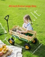 Vaikiškas vežimėlis-ragatkę su medinėmis panelėmis ir ratukais (žalias) iki 150 kg - Image 4