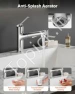 Vienos svirties praustuvo maišytuvas 260 x 210 x 52 mm su ištraukiamu purkštuku ir šlifuoto nikelio apdaila - Image 4