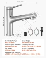 Vienos svirties praustuvo maišytuvas 260 x 210 x 52 mm su ištraukiamu purkštuku ir šlifuoto nikelio apdaila - Image 7