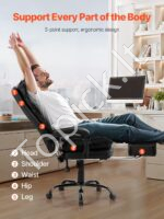 Ypatingai tvirtas ergonomiškas vadovo biuro fotelis su kojų atrama ir juosmens pagalve, juodas (710 x 685 x 1304 mm) - Image 2