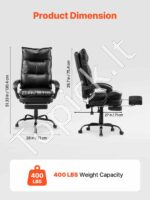 Ypatingai tvirtas ergonomiškas vadovo biuro fotelis su kojų atrama ir juosmens pagalve, juodas (710 x 685 x 1304 mm) - Image 3
