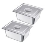 2 vnt. nerūdijančio plieno gastronominių indų rinkinys su dangteliais 1/2 dydžio, 15 cm gylio, 32,5 x 26,5 x 14,9 cm