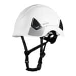Apsauginis statybinis šalmas su ventiliacija, baltos spalvos, reguliuojamas 53–64 cm