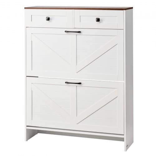 de2FBCGBMJQTCZXJSBCZM001V02Fgoods_img-v12Fshoe-storage-cabinet-m100-1.2.jpg Stilinga batų spintelė su 2 nuleidžiamais stalčiais ir papildomais stalčiukais (800 x 240 x 1050 mm) - Image 1