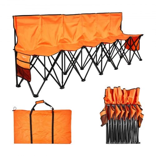de2FBKZDYDZY6SEAHY3LG001V02Fgoods_img-v12Ffolding-bench-m100-1.2.jpg Nešiojamas sulankstomas 6 vietų suolas 2460 x 450 x 820 mm, sportinė išsiskleidžianti sėdynė su atlošu, šoninėmis kišenėmis ir krepšiu, oranžinis - Image 1