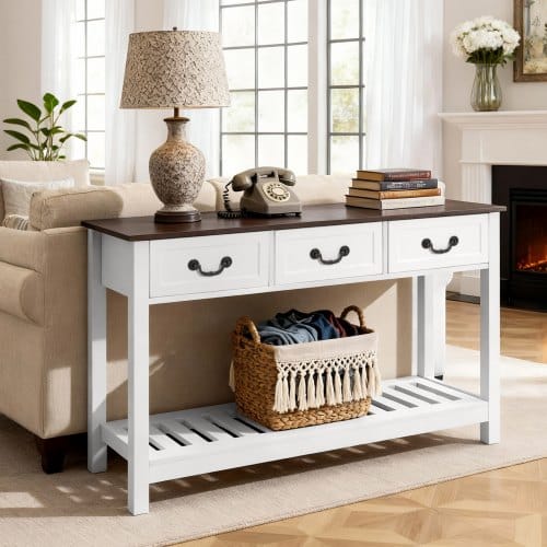de2FBSXGZEKNSFCTTF2IY001V02Fgoods_img-v22Fentryway-table-m100-1.2.jpg Stilingas 120 x 30 x 80 cm konsolinis staliukas su stalčiais ir apatine lentyna - Image 1