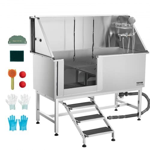 de2FBXGCWYG62CSLV4J32V02Fgoods_img-v12Fpet-grooming-table-m100-1.2.jpg Gyvūnų maudymo vonia – nerūdijančio plieno maudykla su laipteliais ir dušu, 1500 x 700 x 1495 mm - Image 1