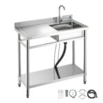Laisvai Statoma Nerūdijančio Plieno Plautuvė 1000 x 500 x 940 mm su Maišytuvu ir Kaire Dėže